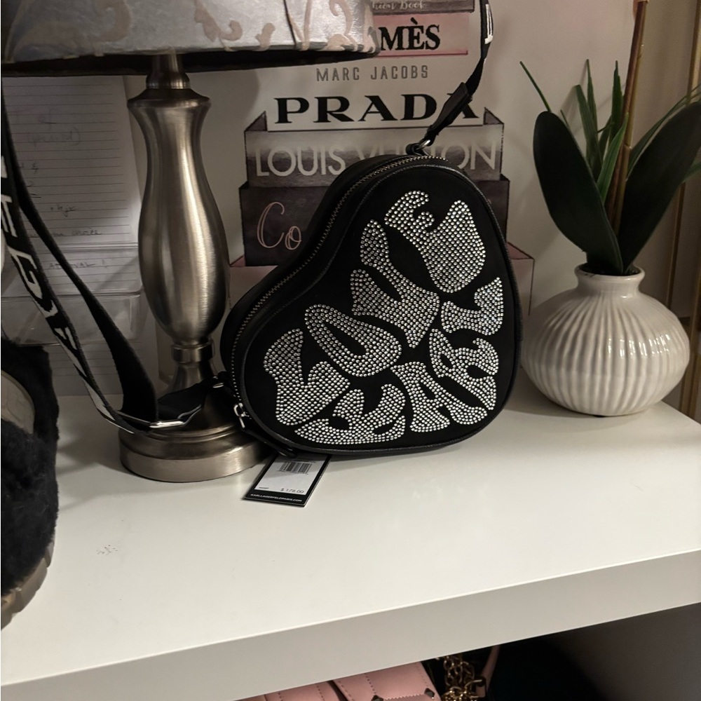 Karl Lagerfeld Black and Silver Heart Crossbody Bag